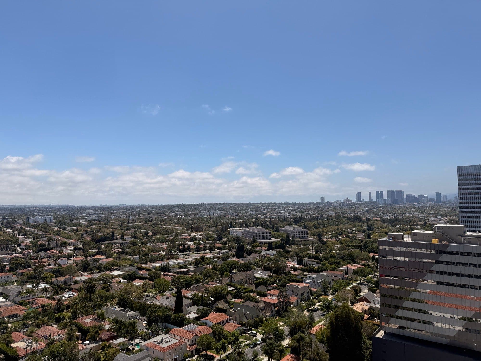 Residential blocks stretching west toward the Century City skyline