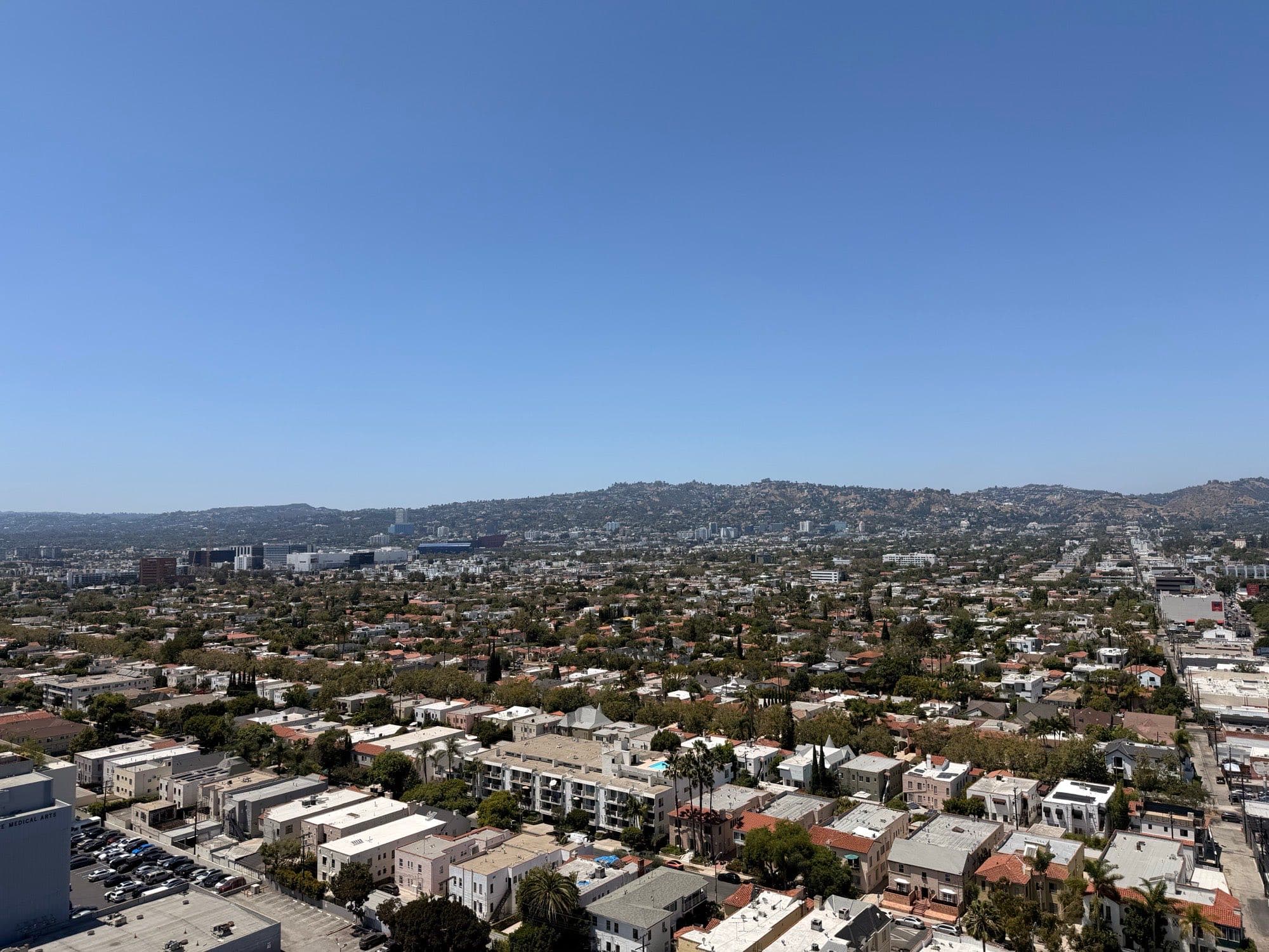 Rooftops running north to the Hollywood Hills